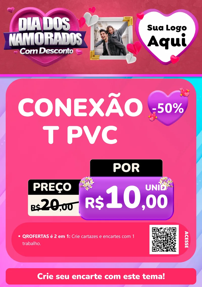 Modelo de Cartaz para Cartaz A4 Vertical com o tema Dia Dos Namorados Com Desconto para Tubos e conexões