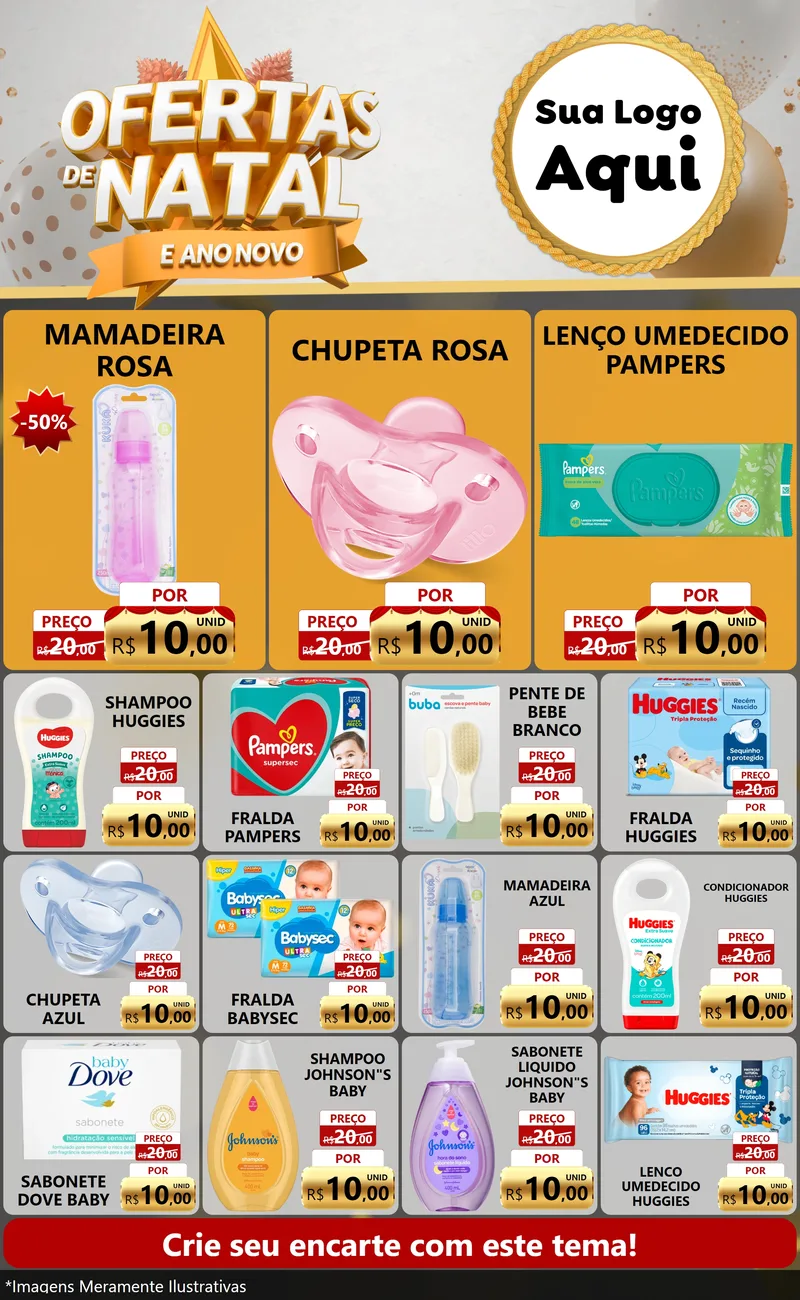 Modelo de Encarte para Encarte Grande com o tema Ofertas De Natal E Ano Novo para Bebês