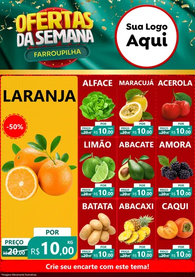 Modelo de Encarte para Encarte A4 Vertical com o tema Ofertas da Semana Farroupilha para Hortifrúti