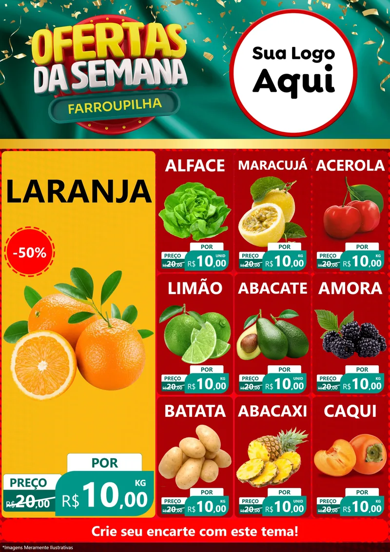 Modelo de Encarte para Encarte A4 Vertical com o tema Ofertas da Semana Farroupilha para Hortifrúti
