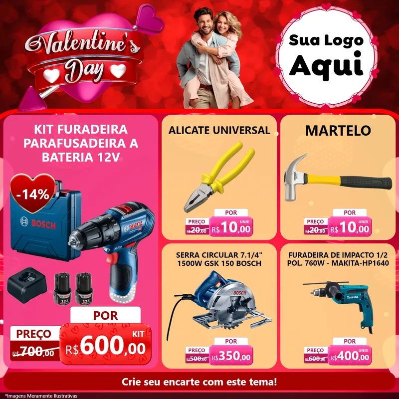 Modelo de Rede Social para Feed Facebook com o tema Valentine's Day para Maquinas e Ferramentas