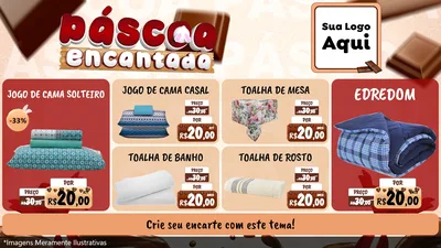 Modelo de TV para TV Horizontal com o tema Páscoa Encantada para Cama, Mesa e Banho