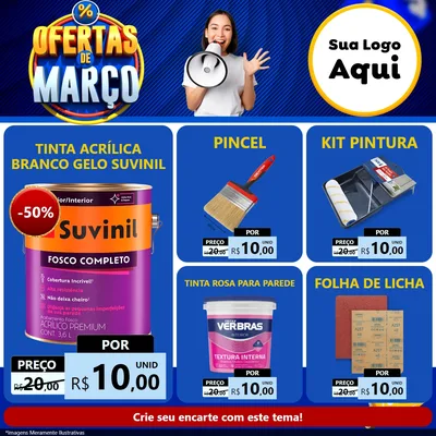 Modelo de Rede Social para Feed Facebook com o tema Ofertas de Março para Tintas e Ferramentas