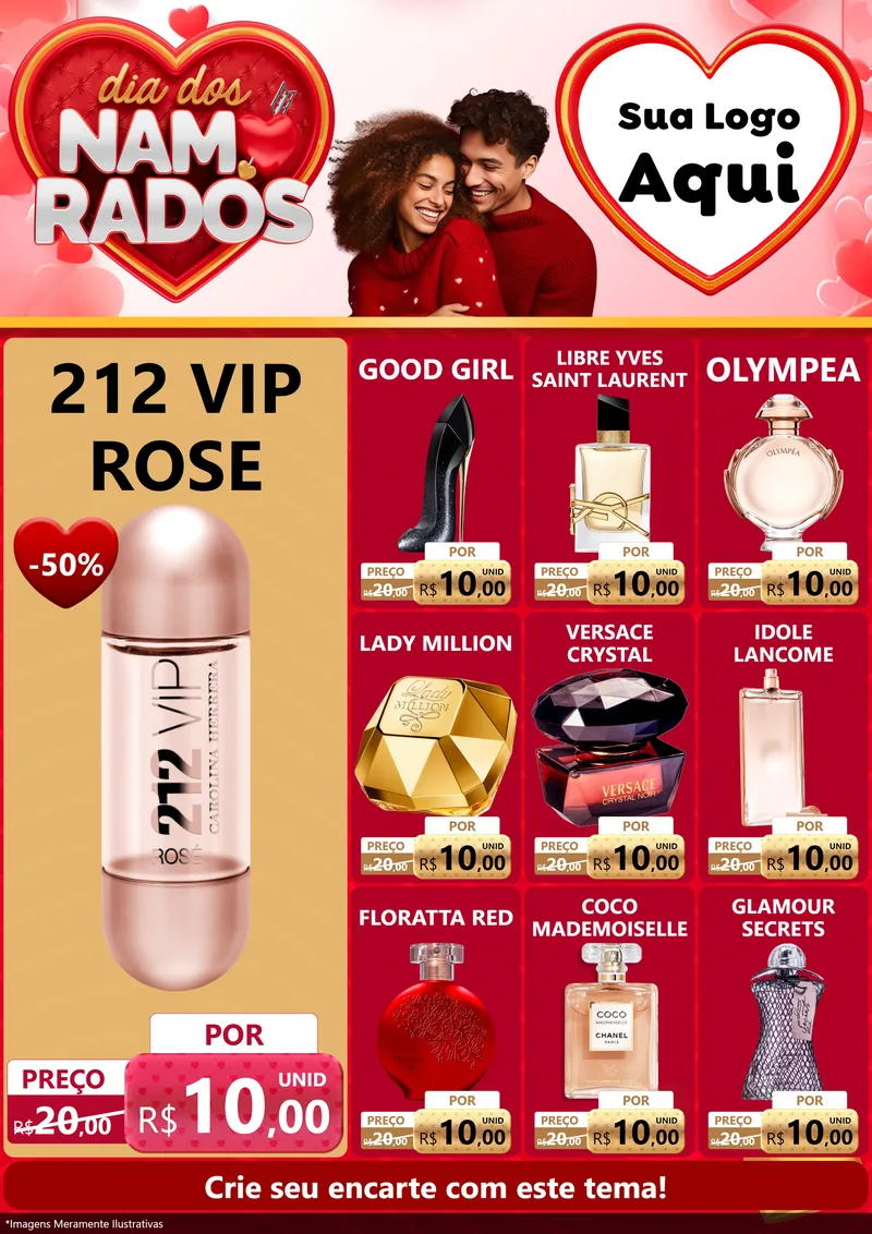 Modelo de Encarte para Encarte A4 Vertical com o tema Dia dos Namorados para Perfumes