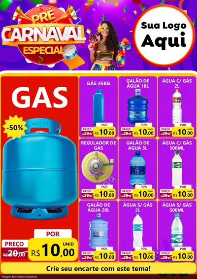 Modelo de Encarte para Encarte A4 Vertical com o tema Pré-Carnaval Especial para Água e gás