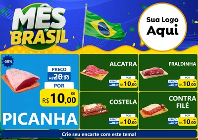 Modelo de Encarte para Encarte A4 Horizontal com o tema Mês do Brasil para Açougue