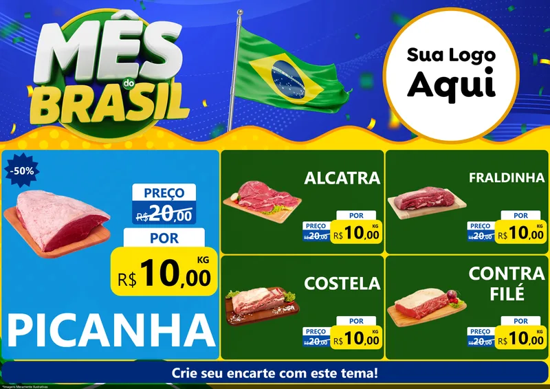 Modelo de Encarte para Encarte A4 Horizontal com o tema Mês do Brasil para Açougue