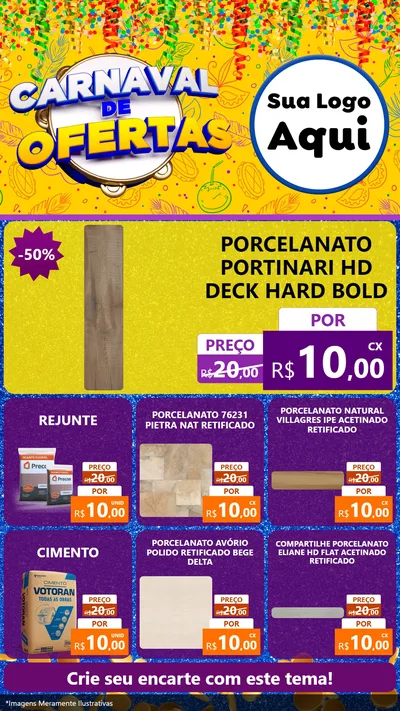 Modelo de Rede Social para Stories com o tema Carnaval de Ofertas para Pisos e revestimentos
