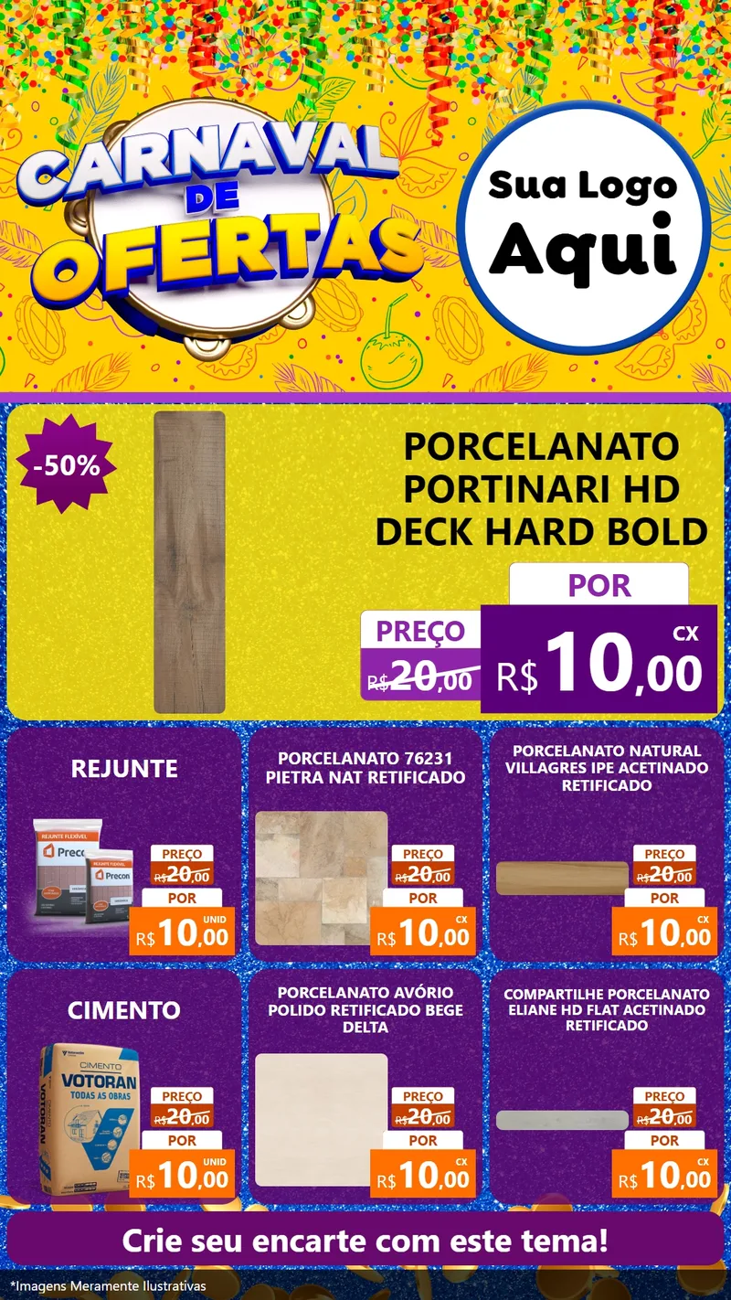 Modelo de Rede Social para Stories com o tema Carnaval de Ofertas para Pisos e revestimentos