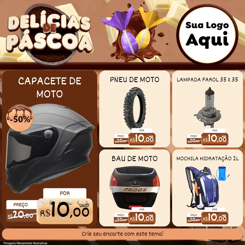 Modelo de Rede Social para Feed Facebook com o tema Delícias de Páscoa para Moto peças