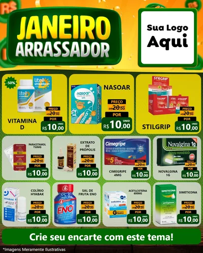 Modelo de Rede Social para Feed Instagram com o tema Janeiro Arrasador para Farmácia