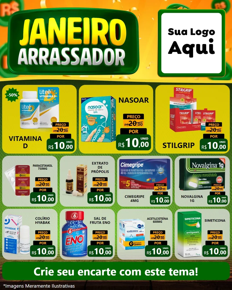 Modelo de Rede Social para Feed Instagram com o tema Janeiro Arrasador para Farmácia