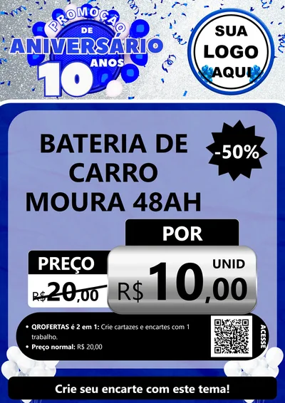 Modelo de Cartaz para Cartaz A4 Vertical com o tema Promoção de Aniversário - 10 Anos para Baterias Elétricas