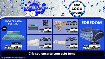 Modelo de TV para TV Horizontal com o tema Promoção de Aniversário - 20 Anos para Cama, Mesa e Banho