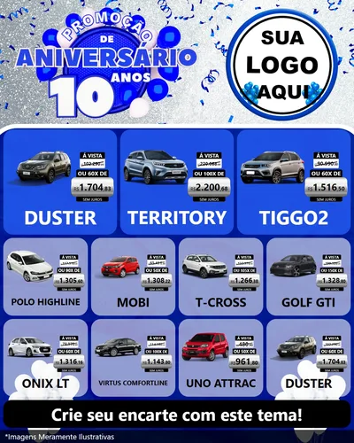 Modelo de Rede Social para Feed Instagram com o tema Promoção de Aniversário - 10 Anos para Concessionaria de Carros