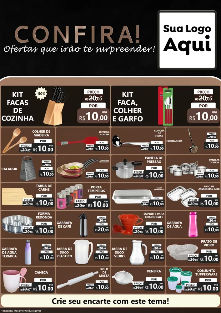 Modelo de Encarte para Encarte A4 Vertical com o tema Confira! Ofertas que irão te surpreender! para Utilidades Domésticas
