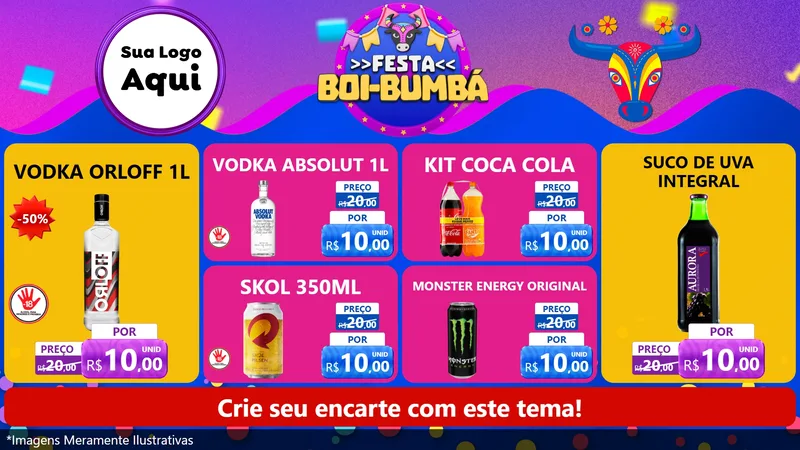 Modelo de TV para TV Horizontal com o tema Festa Boi-Bumbá para Distribuidora de bebidas
