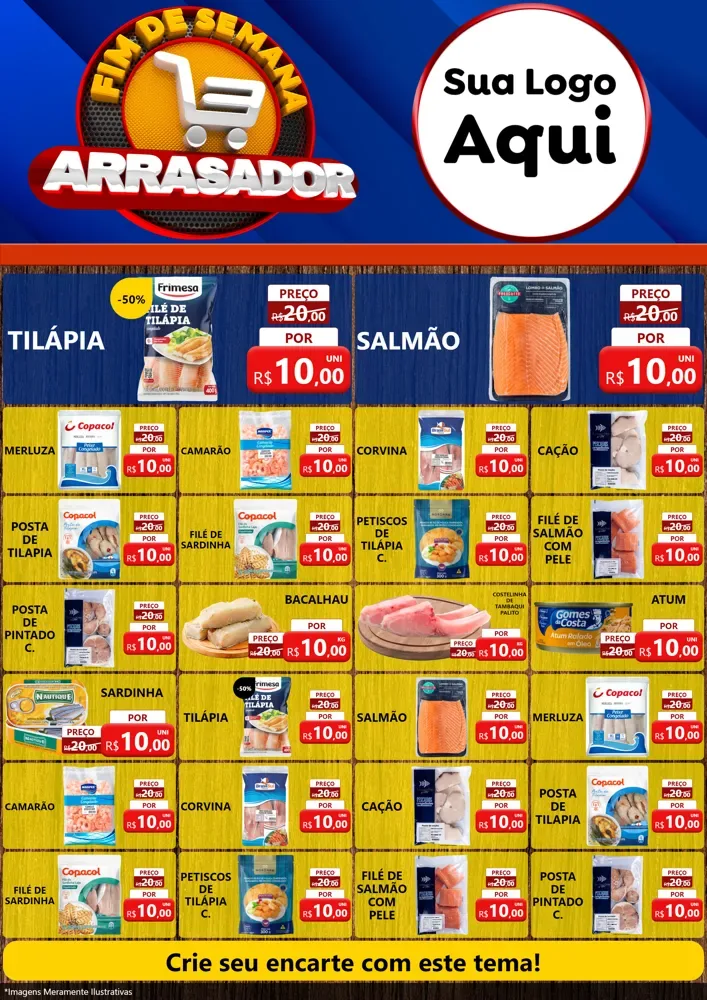 Modelo de Encarte para Encarte A4 Vertical com o tema Fim De Semana Arrasador para Peixaria