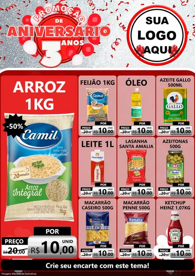 Modelo de Encarte para Encarte A4 Vertical com o tema Promoção de Aniversário - 3 Anos para Supermercado