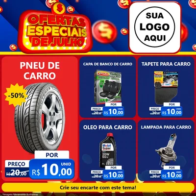 Modelo de Rede Social para Feed Facebook com o tema Ofertas Especiais de Julho para Auto peças