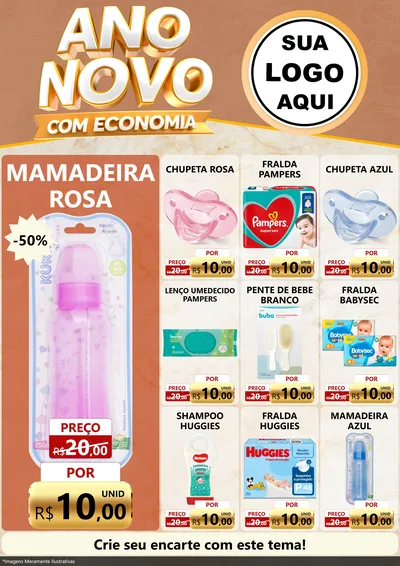 Modelo de Encarte para Encarte A4 Vertical com o tema Ano Novo Com Economia para Bebês