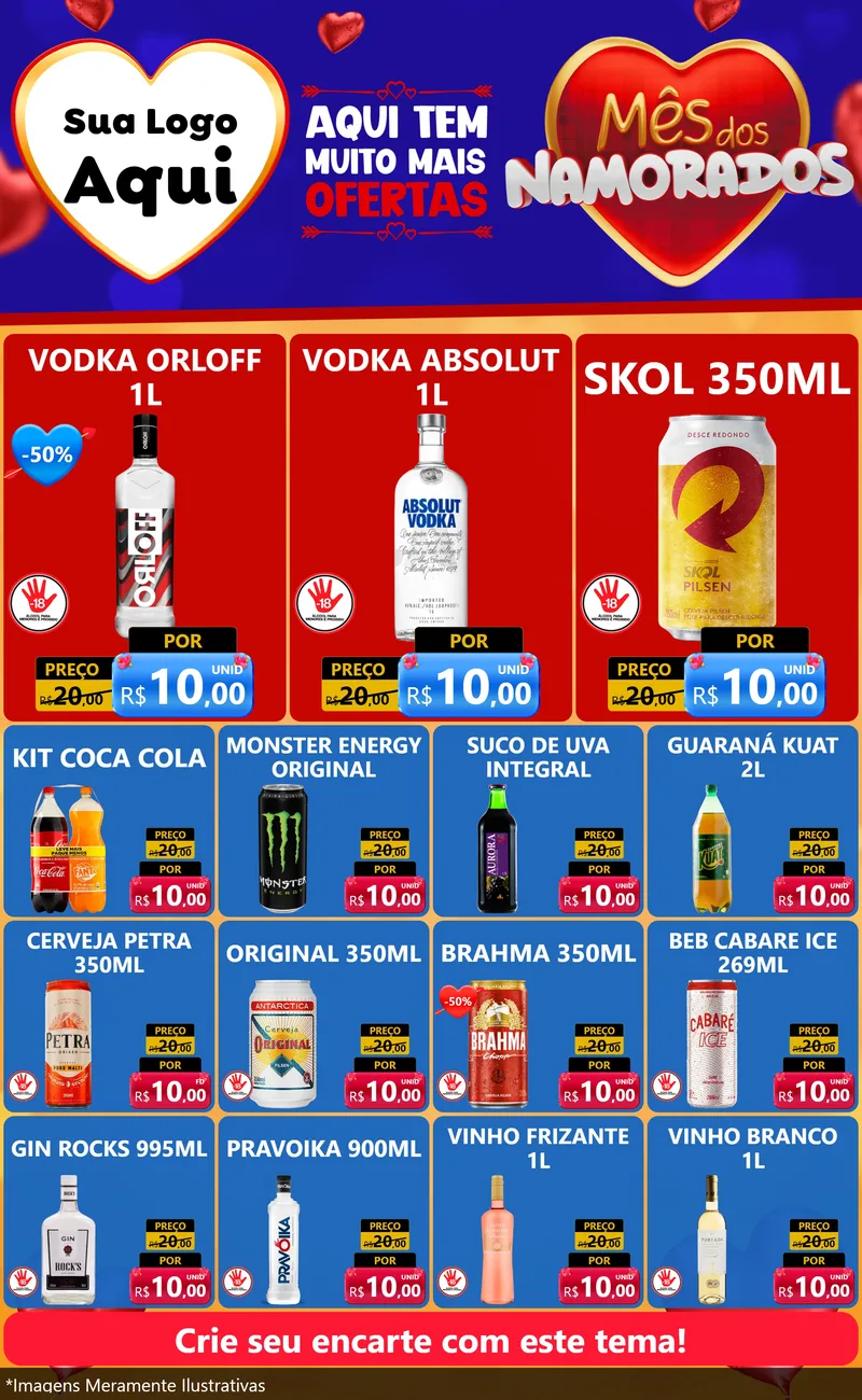 Modelo de Encarte para Encarte Grande com o tema Mês dos Namorados para Distribuidora de bebidas