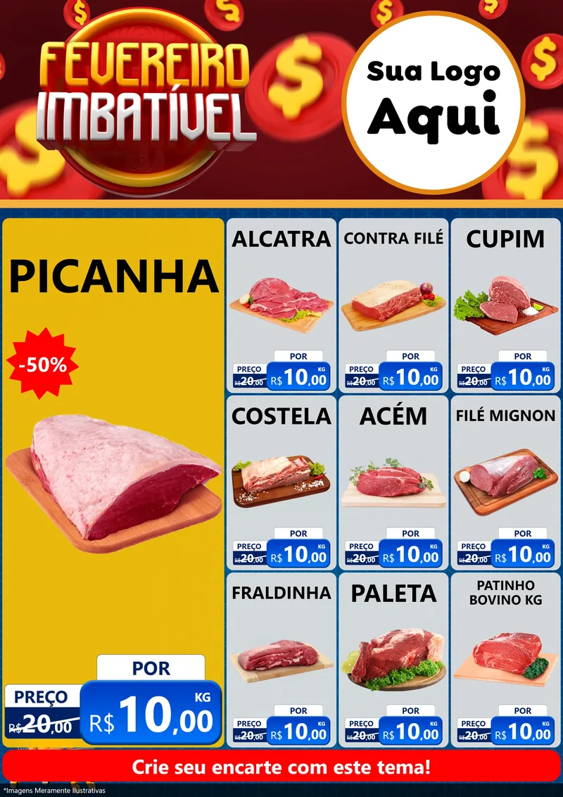 Modelo de Encarte para Encarte A4 Vertical com o tema Fevereiro Imbatível para Açougue