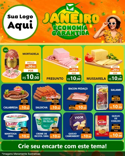 Modelo de Rede Social para Feed Instagram com o tema Janeiro - Economia Garantida para Frios e Laticínios