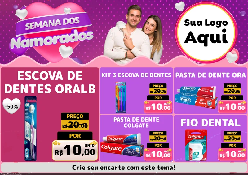 Modelo de Encarte para Encarte A4 Horizontal com o tema Semana dos Namorados para Higiene Pessoal