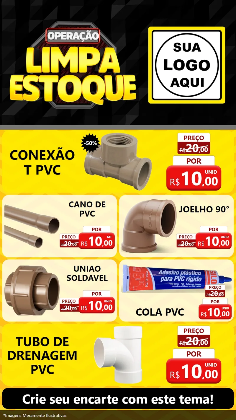 Modelo de TV para TV Vertical com o tema Operação Limpa Estoque para Tubos e conexões