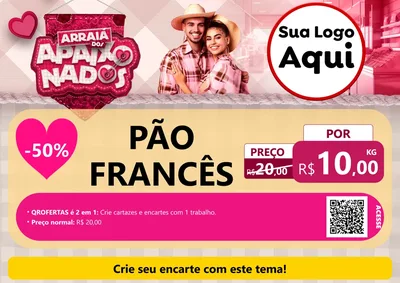 Modelo de Cartaz para Cartaz A4 Horizontal com o tema Arraiá dos Apaixonados - Junina para Padaria