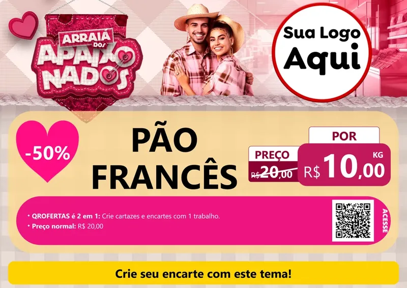 Modelo de Cartaz para Cartaz A4 Horizontal com o tema Arraiá dos Apaixonados - Junina para Padaria
