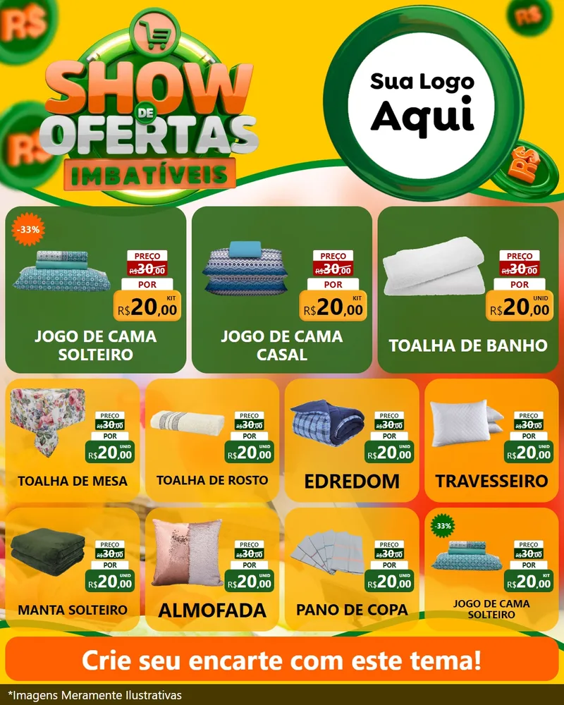 Modelo de Rede Social para Feed Instagram com o tema Show de Ofertas Imbatíveis para Cama, Mesa e Banho