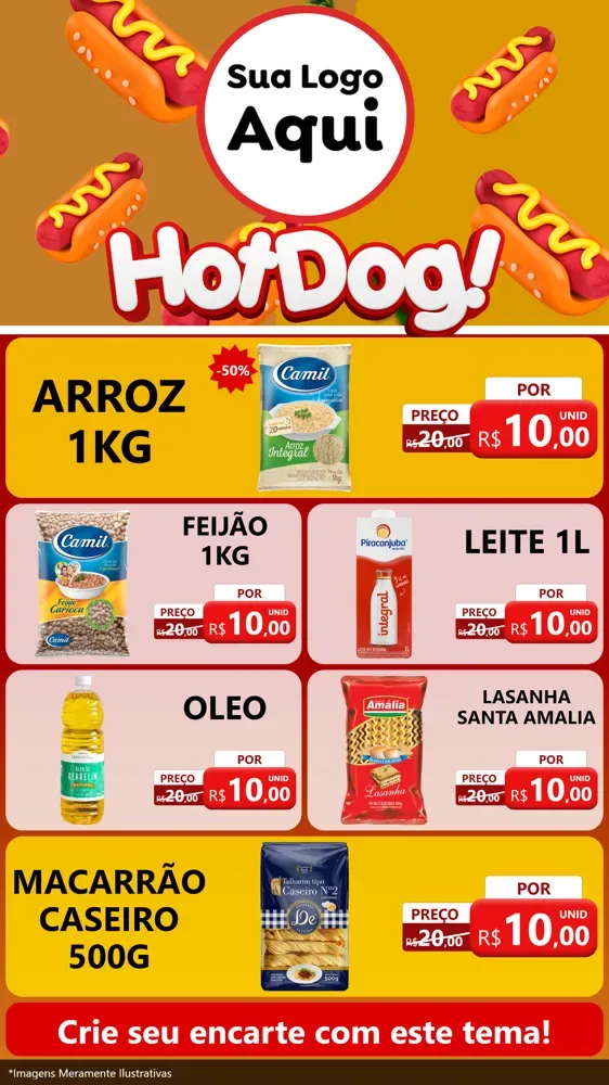 Modelo de TV para TV Vertical com o tema Hot Dog para Supermercado