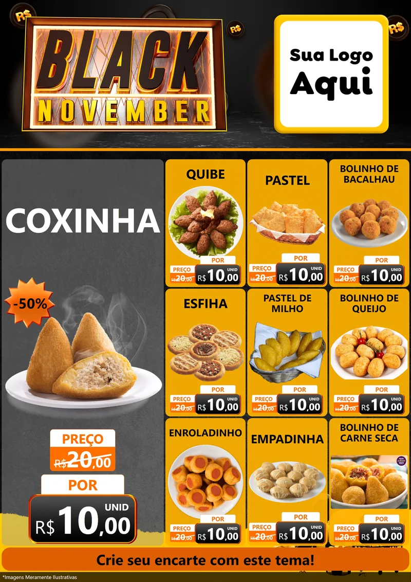 Modelo de Encarte para Encarte A4 Vertical com o tema Black November para Salgadaria