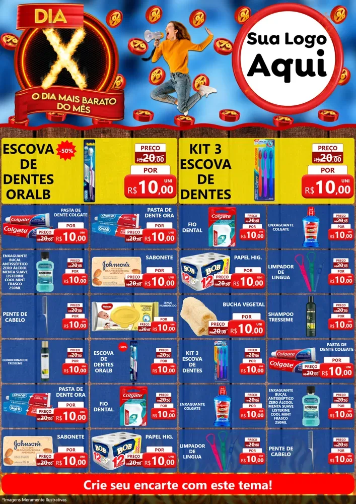Modelo de Encarte para Encarte A4 Vertical com o tema Dia X - O Dia Mais Barato Do Mês para Higiene Pessoal