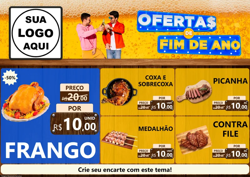 Modelo de Encarte para Encarte A4 Horizontal com o tema Ofertas de Fim de Ano para Assados
