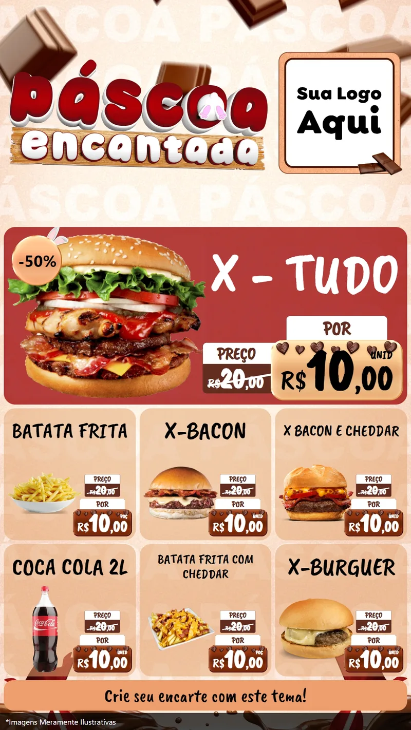 Modelo de Rede Social para Stories com o tema Páscoa Encantada para Hamburgueria