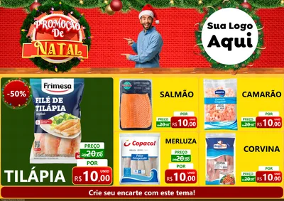 Modelo de Encarte para Encarte A4 Horizontal com o tema Promoção de Natal para Peixaria
