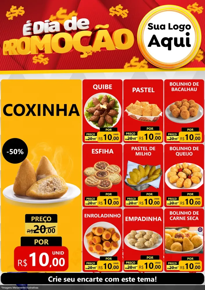 Modelo de Encarte para Encarte A4 Vertical com o tema É Dia De Promoção para Salgadaria