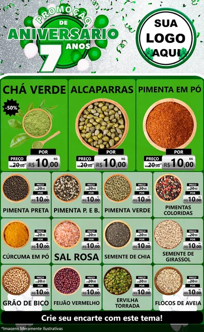 Modelo de Encarte para Encarte Grande com o tema Promoção de Aniversário - 7 Anos para Produtos Naturais