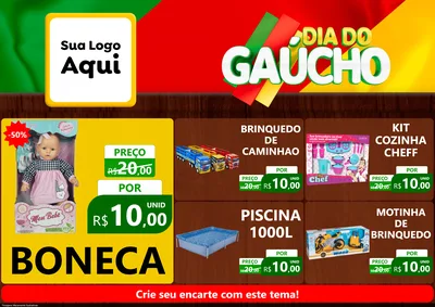 Modelo de Encarte para Encarte A4 Horizontal com o tema Dia do Gaúcho para Brinquedos