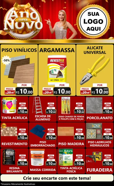 Modelo de Encarte para Encarte Grande com o tema Super Ano Novo para Material para Construção