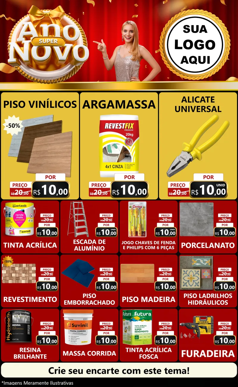 Modelo de Encarte para Encarte Grande com o tema Super Ano Novo para Material para Construção