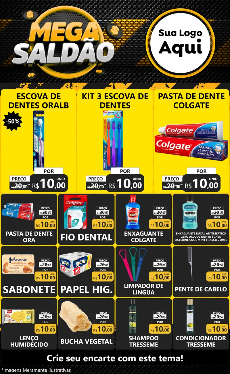 Modelo de Encarte para Encarte Grande com o tema Mega Saldão para Higiene Pessoal