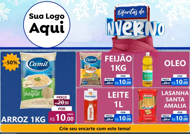 Modelo de Encarte para Encarte A4 Horizontal com o tema Ofertas de Inverno para Supermercado