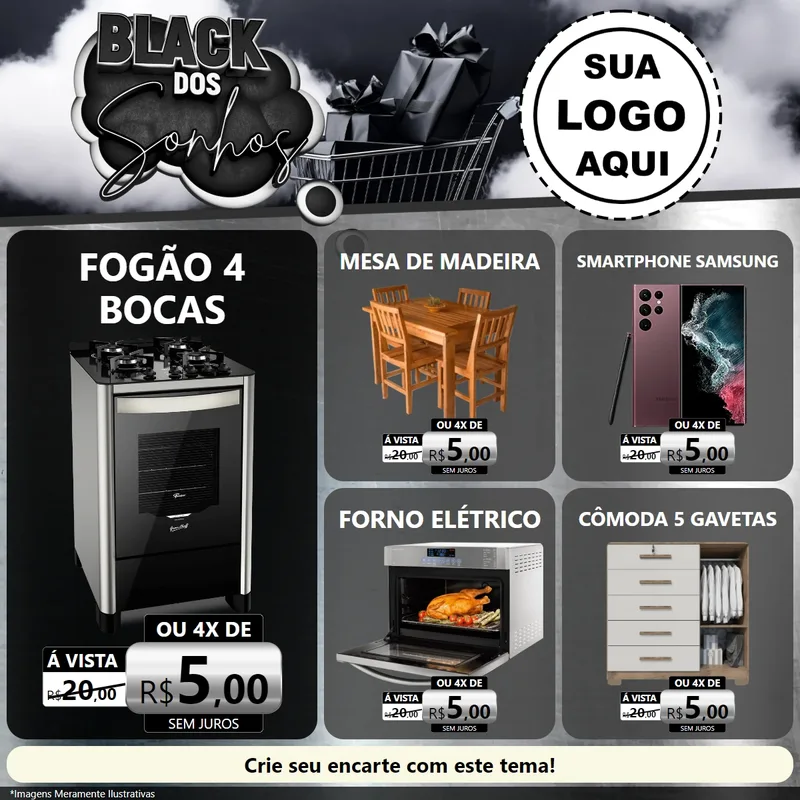 Modelo de Rede Social para Feed Facebook com o tema Black dos Sonhos para Móveis e Eletro
