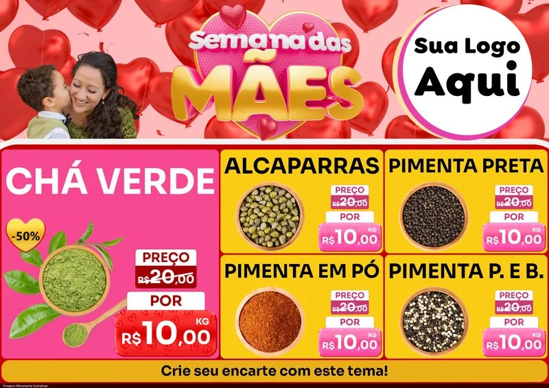 Modelo de Encarte para Encarte A4 Horizontal com o tema Semana Das Mães para Produtos Naturais