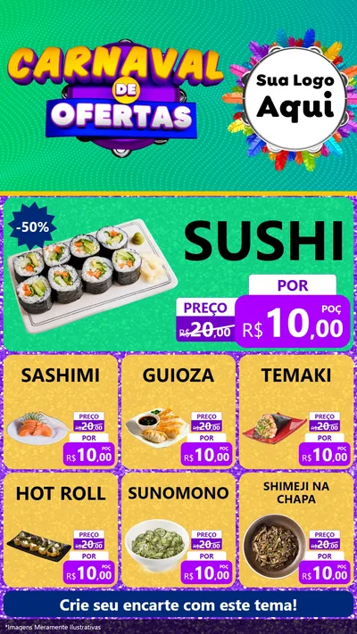 Modelo de Rede Social para Stories com o tema Carnaval de Ofertas para Comida japonesa