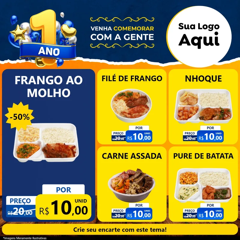 Modelo de Rede Social para Feed Facebook com o tema Um Ano de Aniversário para Restaurante